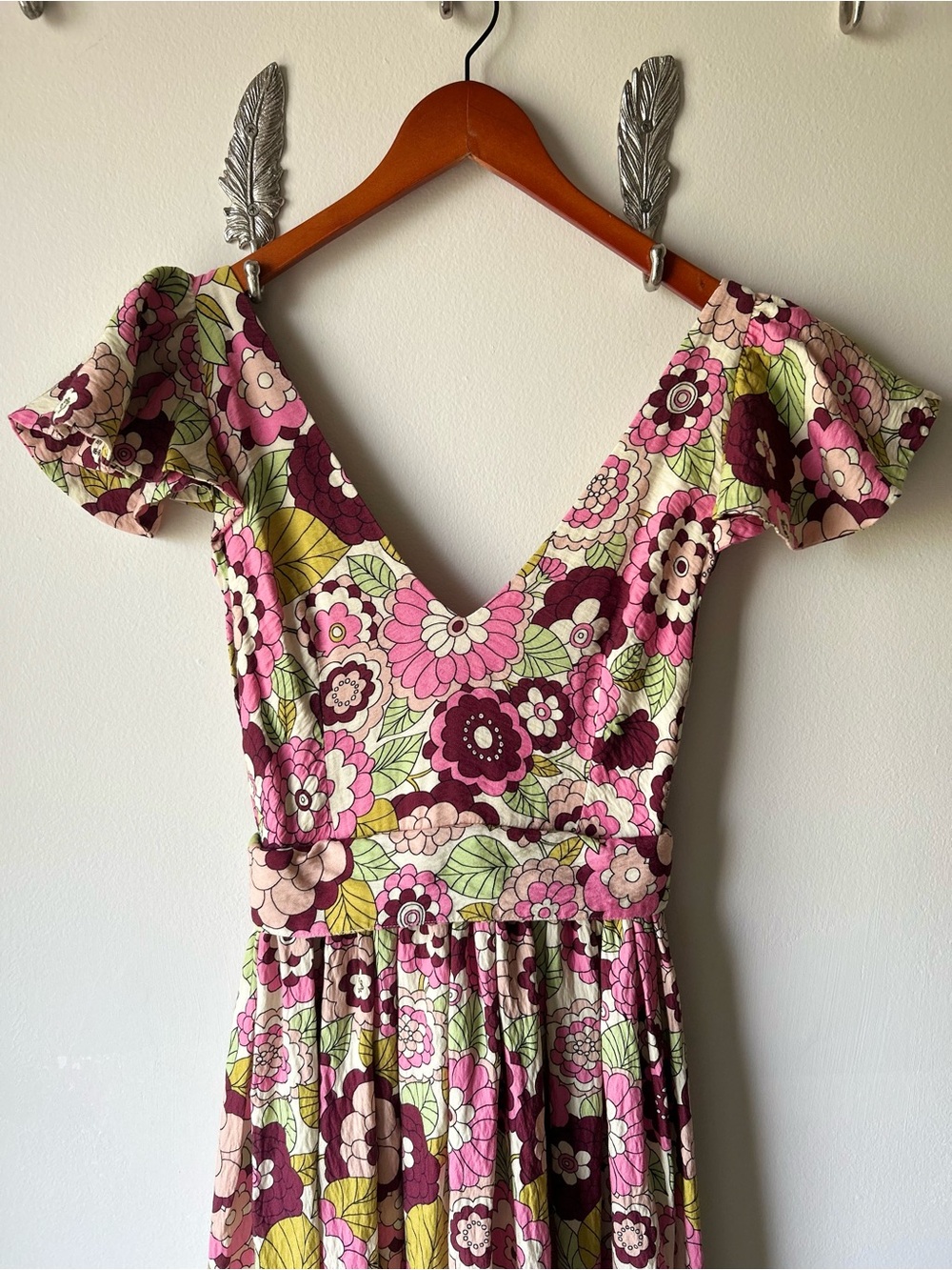 DODO BAR OR "Jenny" Floral Flutter-Sleeve Maxi Dress | Pink & Green | Size XS - Picture 5 of 16